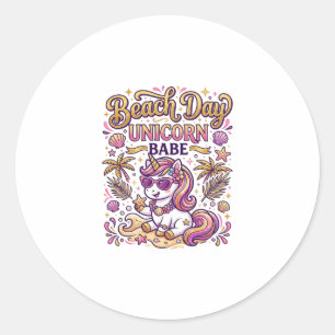 Unicorn Beach Day Unicorn Babe Stylish Zazzle Desi Classic Round Sticker