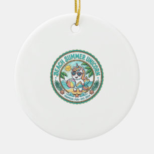 Unicorn Beach Summer Unicorn POD Ready Apparel Gra Ceramic Tree Decoration