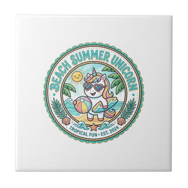 Unicorn Beach Summer Unicorn POD Ready Apparel Gra Tile (Front)