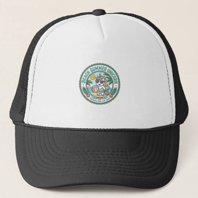 Unicorn Beach Summer Unicorn POD Ready Apparel Gra Trucker Hat (Front)