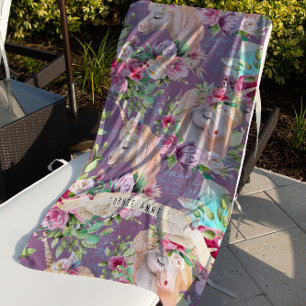 Unicorn Beach Towel   Floral Pattern