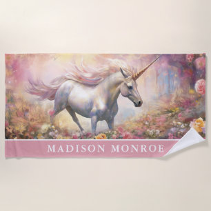 Unicorn Beach Towel with Custom Name