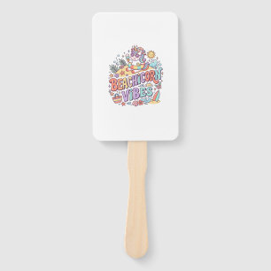 Unicorn Beachicorn Vibes Whimsical White Backgroun Hand Fan