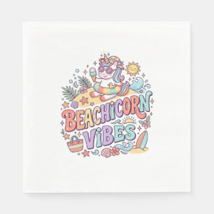 Unicorn Beachicorn Vibes Whimsical White Backgroun Napkin