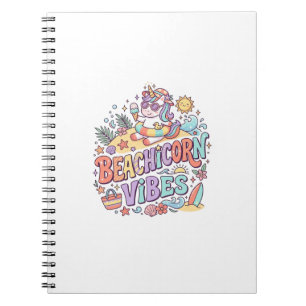 Unicorn Beachicorn Vibes Whimsical White Backgroun Notebook