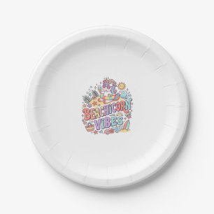 Unicorn Beachicorn Vibes Whimsical White Backgroun Paper Plate