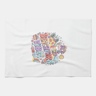 Unicorn Beachicorn Vibes Whimsical White Backgroun Tea Towel