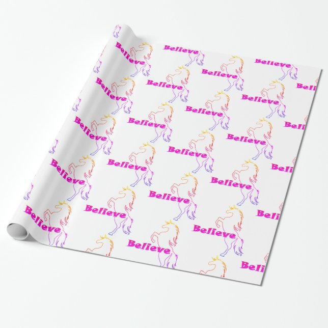 Unicorn Believe Design - Glossy Wrapping Paper, 30 Paper (Unrolled)