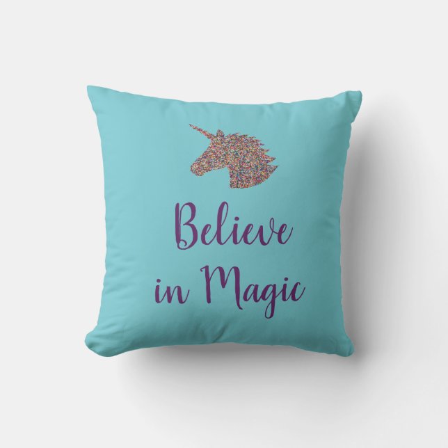 Unicorn Believe in Magic Rainbow Sprinkles Cushion (Front)