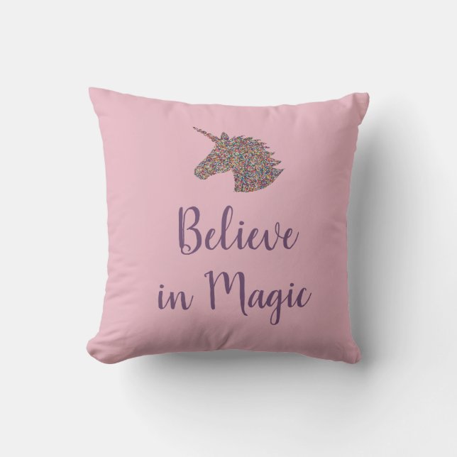 Unicorn Believe in Magic Rainbow Sprinkles Cushion (Front)