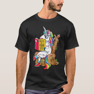 Unicorn Believe In Yourself Motivational Book T-Shirt