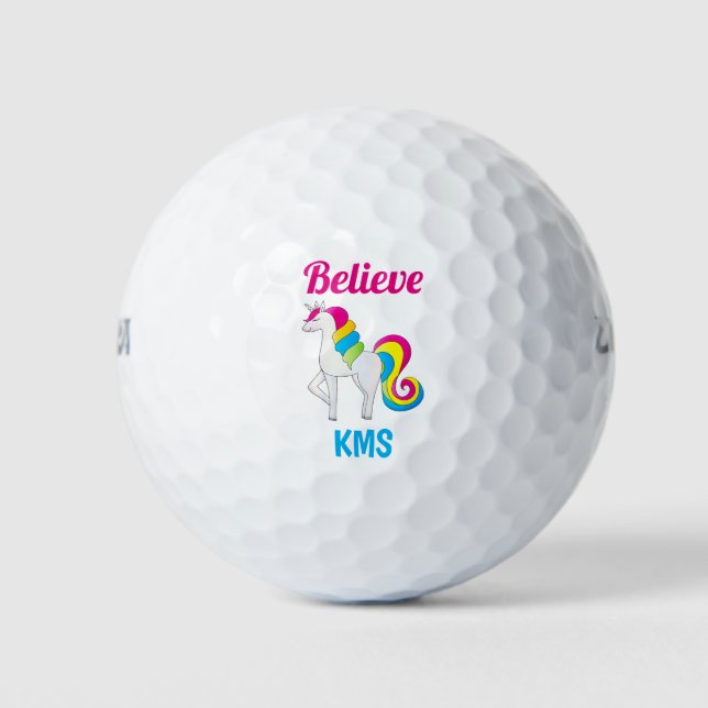 Unicorn Believe Monogram Initials Cute Golf Balls (Front)