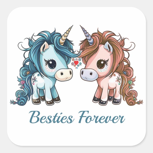Unicorn Besties Forever Square Sticker (Front)