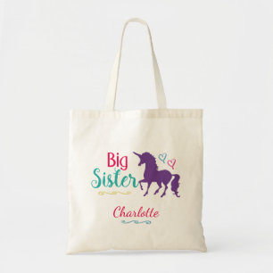 Unicorn Big Sister Colourful Sibling Personalised Tote Bag
