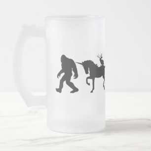 Unicorn, Bigfoot and Jackalope Frosted Glass Beer Mug