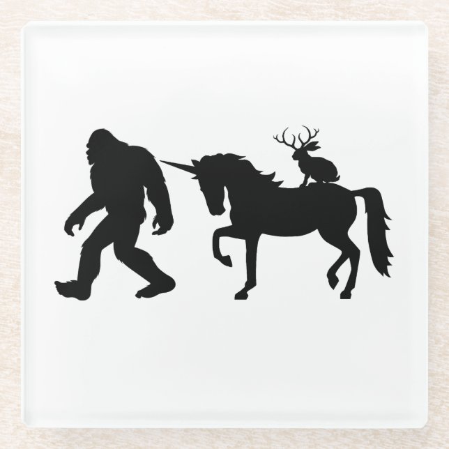 Unicorn, Bigfoot, Jackalope Glass Coaster (Front)