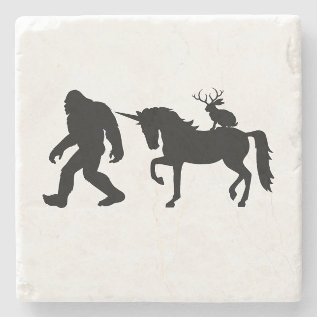 Unicorn, Bigfoot, Jackalope Stone Coaster (Front)