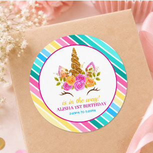 Unicorn Birthday 1st Birthday Party Classic Round Sticker