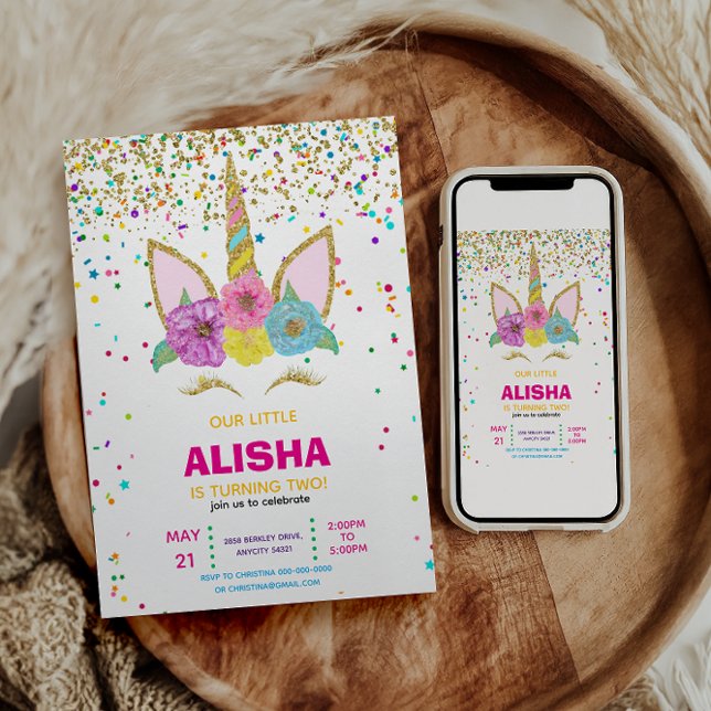 Unicorn Birthday 1st Birthday Party Invitation (Creator Uploaded)