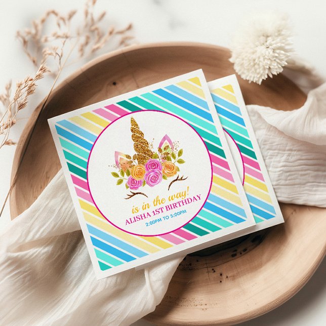 Unicorn Birthday 1st Birthday Party Napkin (Creator Uploaded)