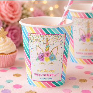 Unicorn Birthday 1st Birthday Party Paper Cups