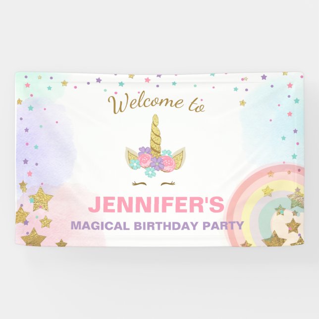 Unicorn birthday banner Magical Pink and Gold Girl (Horizontal)