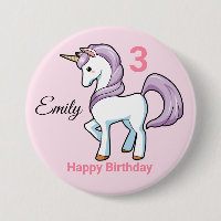 UNICORN Birthday Button Personalise Girls Name Age