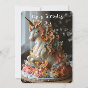 Unicorn Birthday Cake Gold Horn Card