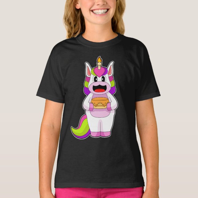 Unicorn Birthday Candle Cake T-Shirt (Front)