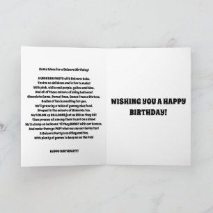 UNICORN birthday card for kids fun