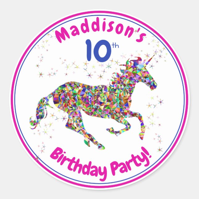 Unicorn Birthday Classic Round Sticker (Front)