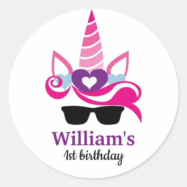 Unicorn Birthday Classic Round Sticker (Front)
