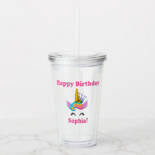 Unicorn Birthday Cute Pink Add Name Acrylic Tumbler