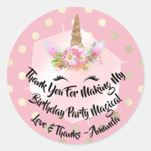 Unicorn Birthday Favour Rose Spark Pink Dots  Lash Classic Round Sticker