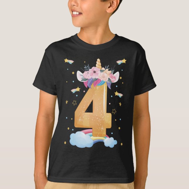Unicorn Birthday Girl 4 Years Old T-Shirt (Front)