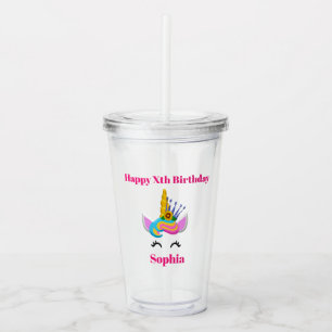 Unicorn Birthday Girl Cute Pink Add Name Age Acrylic Tumbler
