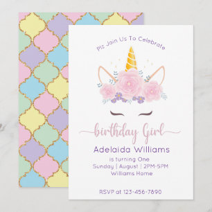 Unicorn Birthday Girl Invitation