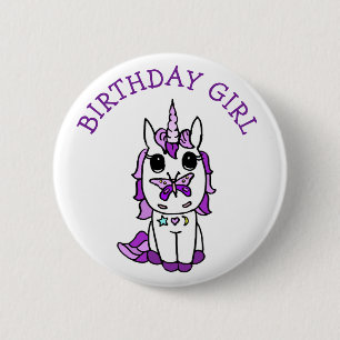 Unicorn Birthday Girl Purple 6 Cm Round Badge