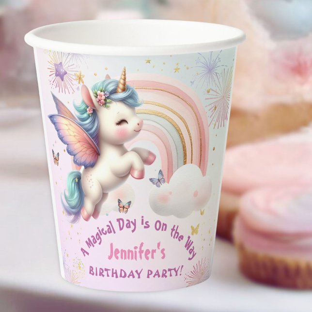 Unicorn Birthday Girl Purple Pink Paper Paper Cups (Creator Uploaded)