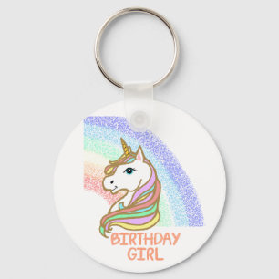 Unicorn Birthday Girl Rainbow Key Ring