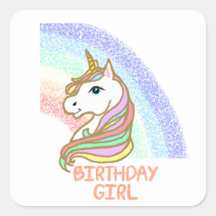 Unicorn Birthday Girl Rainbow Square Sticker