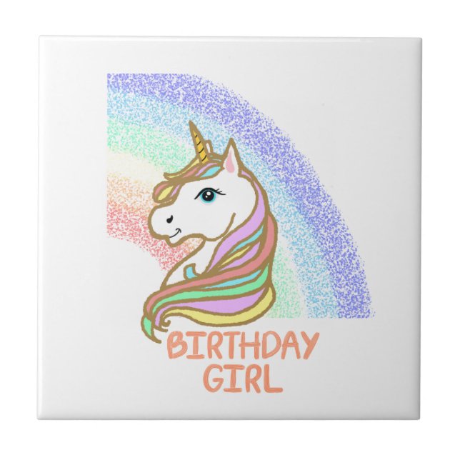 Unicorn Birthday Girl Rainbow Tile (Front)