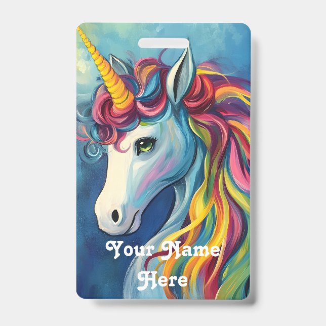 unicorn birthday host name ID badge (Front)