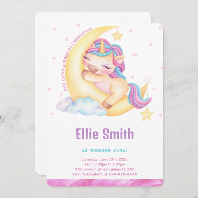 Unicorn Birthday Invitation (Front/Back)