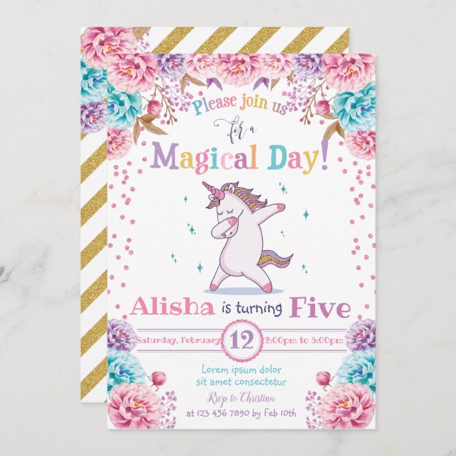 Unicorn Birthday Invitation (Front/Back)