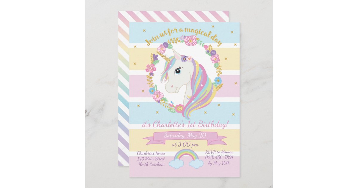 unicorn birthday invitation zazzlecouk