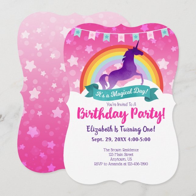 Unicorn Birthday Invitation (Front/Back)