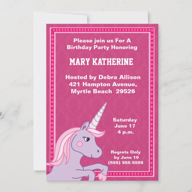 Unicorn Birthday Invitation (Front)