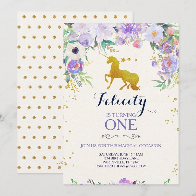 Unicorn Birthday Invitation (Front/Back)