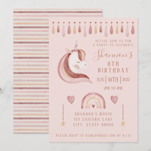 Unicorn Birthday Invitation (Front/Back)